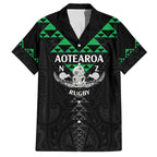 Personalised Aotearoa Rugby Family Matching Short Sleeve Bodycon Dress and Hawaiian Shirt New Zealand Maori Kete Matauranga Pattern