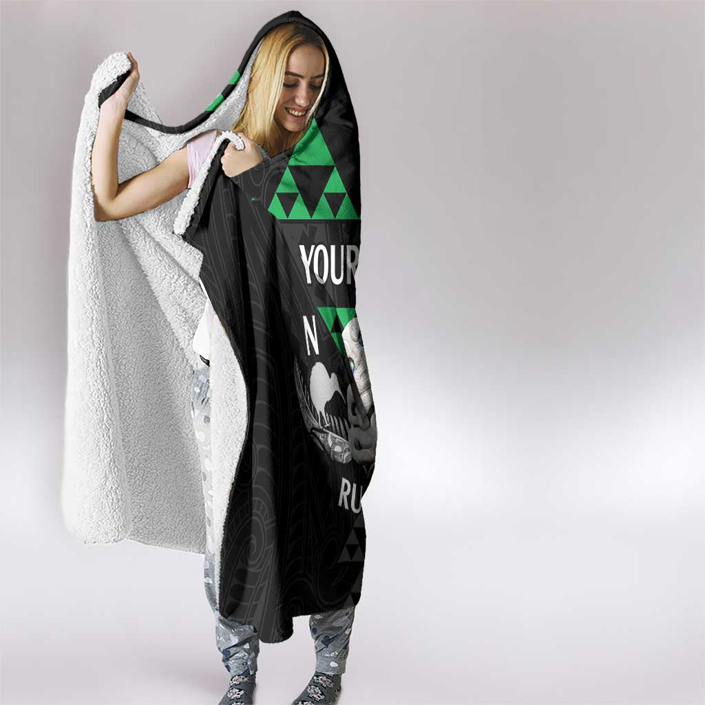 Personalised Aotearoa Rugby Hooded Blanket New Zealand Maori Kete Matauranga Pattern