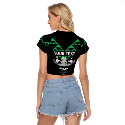 Personalised Aotearoa Rugby Raglan Cropped T Shirt New Zealand Maori Kete Matauranga Pattern