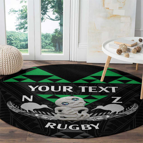 Personalised Aotearoa Rugby Round Carpet New Zealand Maori Kete Matauranga Pattern