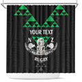 Personalised Aotearoa Rugby Shower Curtain New Zealand Maori Kete Matauranga Pattern