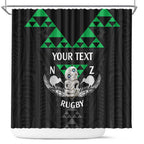 Personalised Aotearoa Rugby Shower Curtain New Zealand Maori Kete Matauranga Pattern