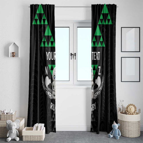 Personalised Aotearoa Rugby Window Curtain New Zealand Maori Kete Matauranga Pattern