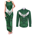 Custom Aotearoa Rugby Couples Matching Tank Maxi Dress and Long Sleeve Button Shirt New Zealand Maori Kete Poutama Pattern