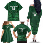 Custom Aotearoa Rugby Family Matching Off The Shoulder Long Sleeve Dress and Hawaiian Shirt New Zealand Maori Kete Poutama Pattern
