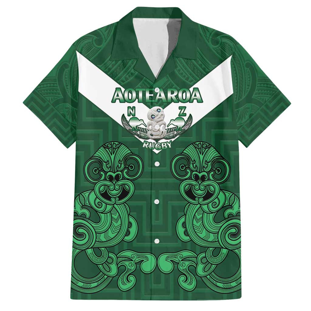 Custom Aotearoa Rugby Family Matching Off Shoulder Maxi Dress and Hawaiian Shirt New Zealand Maori Kete Poutama Pattern