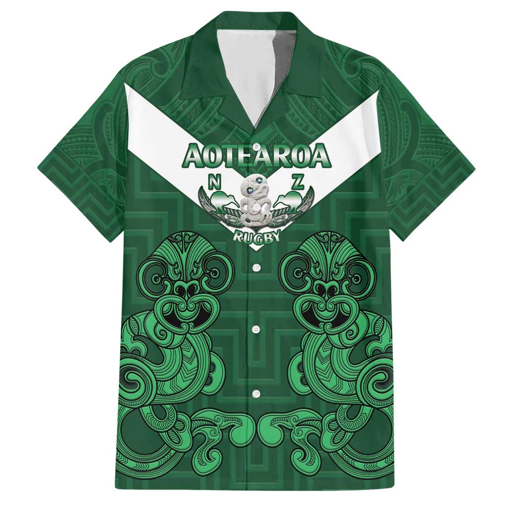 Custom Aotearoa Rugby Family Matching Short Sleeve Bodycon Dress and Hawaiian Shirt New Zealand Maori Kete Poutama Pattern