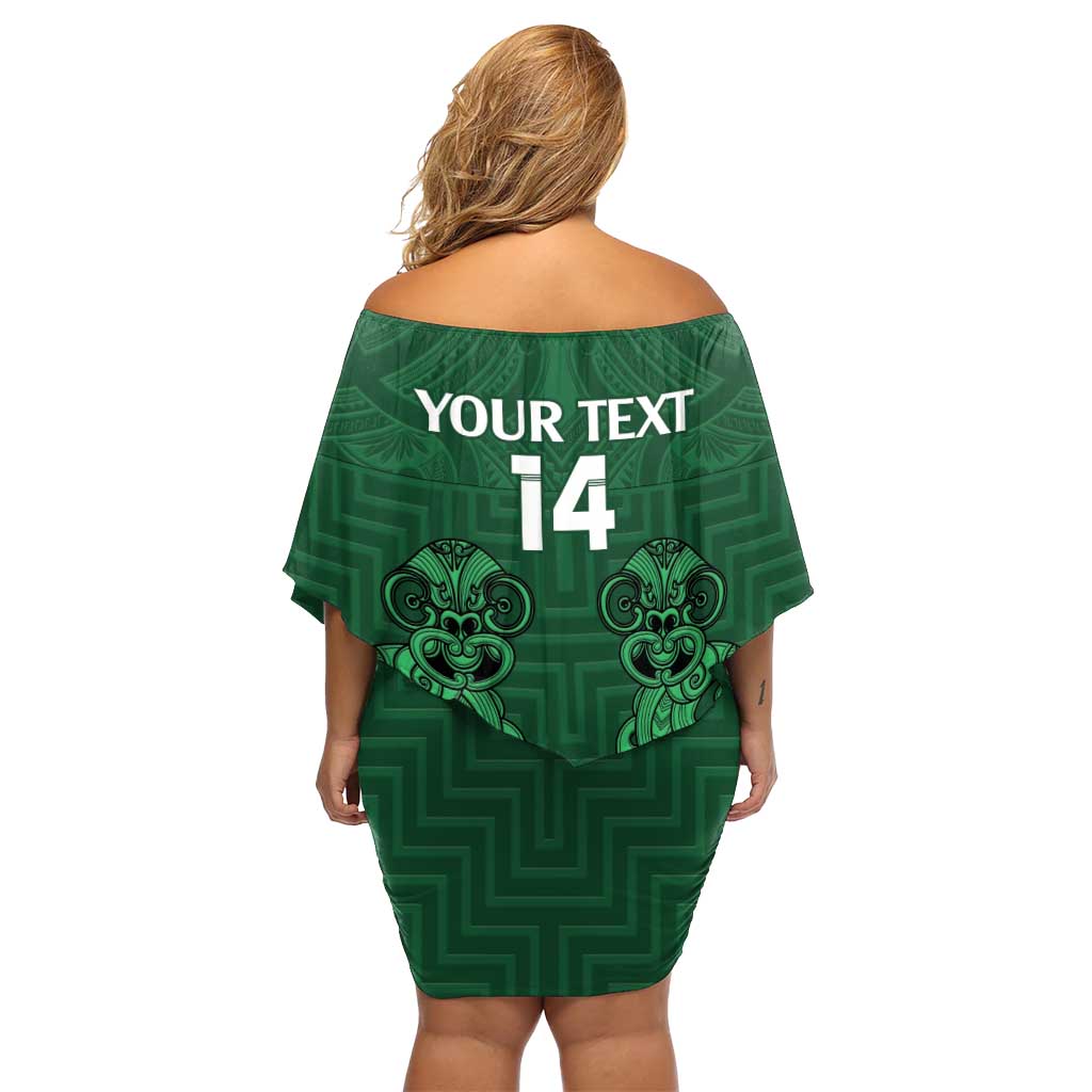 Custom Aotearoa Rugby Off Shoulder Short Dress New Zealand Maori Kete Poutama Pattern