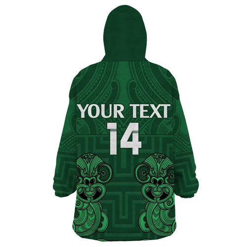 Custom Aotearoa Rugby Wearable Blanket Hoodie New Zealand Maori Kete Poutama Pattern