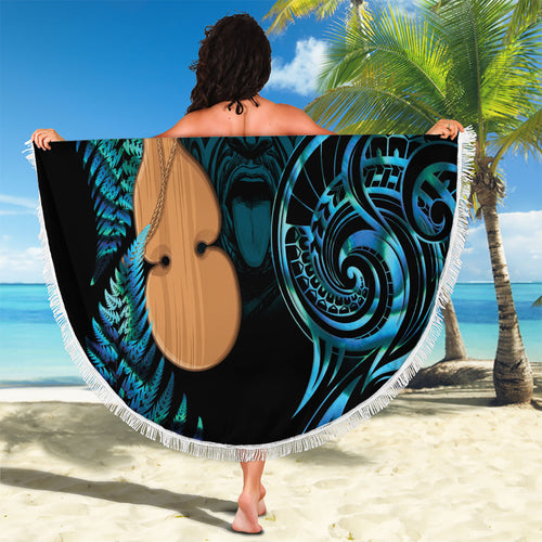Kotiate New Zealand Beach Blanket Maori Weapon Paua Shell Haka Fern