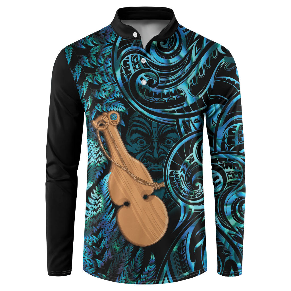 Kotiate New Zealand Button Sweatshirt Maori Weapon Paua Shell Haka Fern