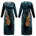 Kotiate New Zealand Couples Matching Long Sleeve Bodycon Dress and Long Sleeve Button Shirt Maori Weapon Paua Shell Haka Fern LT14