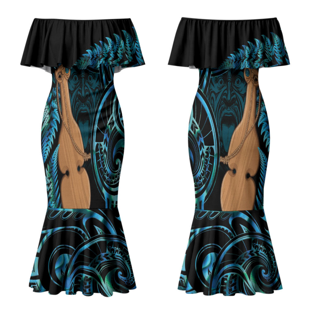 Kotiate New Zealand Couples Matching Mermaid Dress and Hawaiian Shirt Maori Weapon Paua Shell Haka Fern LT14
