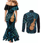 Kotiate New Zealand Couples Matching Mermaid Dress and Long Sleeve Button Shirt Maori Weapon Paua Shell Haka Fern