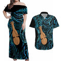 Kotiate New Zealand Couples Matching Off Shoulder Maxi Dress and Hawaiian Shirt Maori Weapon Paua Shell Haka Fern