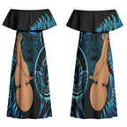 Kotiate New Zealand Couples Matching Off Shoulder Maxi Dress and Hawaiian Shirt Maori Weapon Paua Shell Haka Fern LT14