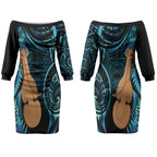 Kotiate New Zealand Couples Matching Off The Shoulder Long Sleeve Dress and Hawaiian Shirt Maori Weapon Paua Shell Haka Fern LT14