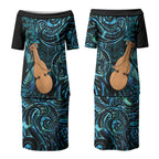 Kotiate New Zealand Couples Matching Puletasi and Long Sleeve Button Shirt Maori Weapon Paua Shell Haka Fern LT14