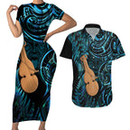 Kotiate New Zealand Couples Matching Short Sleeve Bodycon Dress and Hawaiian Shirt Maori Weapon Paua Shell Haka Fern