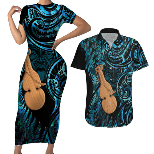 Kotiate New Zealand Couples Matching Short Sleeve Bodycon Dress and Hawaiian Shirt Maori Weapon Paua Shell Haka Fern