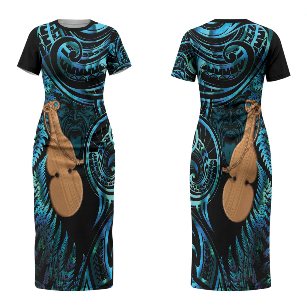 Kotiate New Zealand Couples Matching Short Sleeve Bodycon Dress and Hawaiian Shirt Maori Weapon Paua Shell Haka Fern LT14