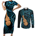 Kotiate New Zealand Couples Matching Short Sleeve Bodycon Dress and Long Sleeve Button Shirt Maori Weapon Paua Shell Haka Fern