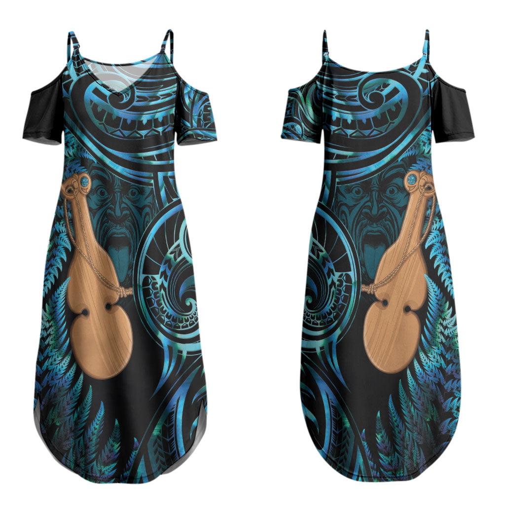 Kotiate New Zealand Couples Matching Summer Maxi Dress and Hawaiian Shirt Maori Weapon Paua Shell Haka Fern LT14