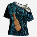 Kotiate New Zealand Cross Shoulder Shirt Maori Weapon Paua Shell Haka Fern