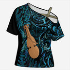 Kotiate New Zealand Cross Shoulder Shirt Maori Weapon Paua Shell Haka Fern