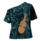 Kotiate New Zealand Cross Shoulder Shirt Maori Weapon Paua Shell Haka Fern