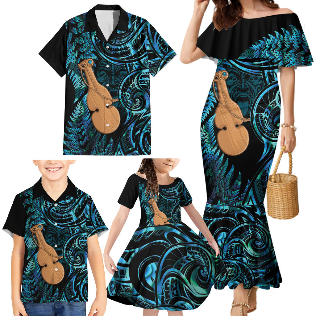 Kotiate New Zealand Family Matching Mermaid Dress and Hawaiian Shirt Maori Weapon Paua Shell Haka Fern