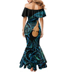 Kotiate New Zealand Family Matching Mermaid Dress and Hawaiian Shirt Maori Weapon Paua Shell Haka Fern