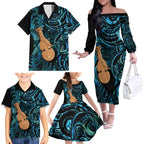 Kotiate New Zealand Family Matching Off The Shoulder Long Sleeve Dress and Hawaiian Shirt Maori Weapon Paua Shell Haka Fern