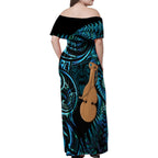 Kotiate New Zealand Family Matching Off Shoulder Maxi Dress and Hawaiian Shirt Maori Weapon Paua Shell Haka Fern
