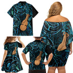 Kotiate New Zealand Family Matching Off Shoulder Short Dress and Hawaiian Shirt Maori Weapon Paua Shell Haka Fern