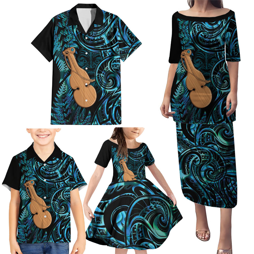 Kotiate New Zealand Family Matching Puletasi and Hawaiian Shirt Maori Weapon Paua Shell Haka Fern