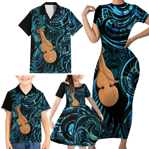 Kotiate New Zealand Family Matching Short Sleeve Bodycon Dress and Hawaiian Shirt Maori Weapon Paua Shell Haka Fern