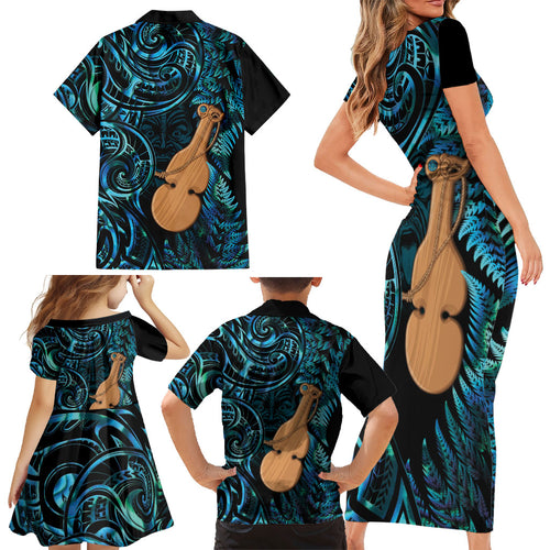 Kotiate New Zealand Family Matching Short Sleeve Bodycon Dress and Hawaiian Shirt Maori Weapon Paua Shell Haka Fern