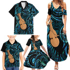 Kotiate New Zealand Family Matching Summer Maxi Dress and Hawaiian Shirt Maori Weapon Paua Shell Haka Fern