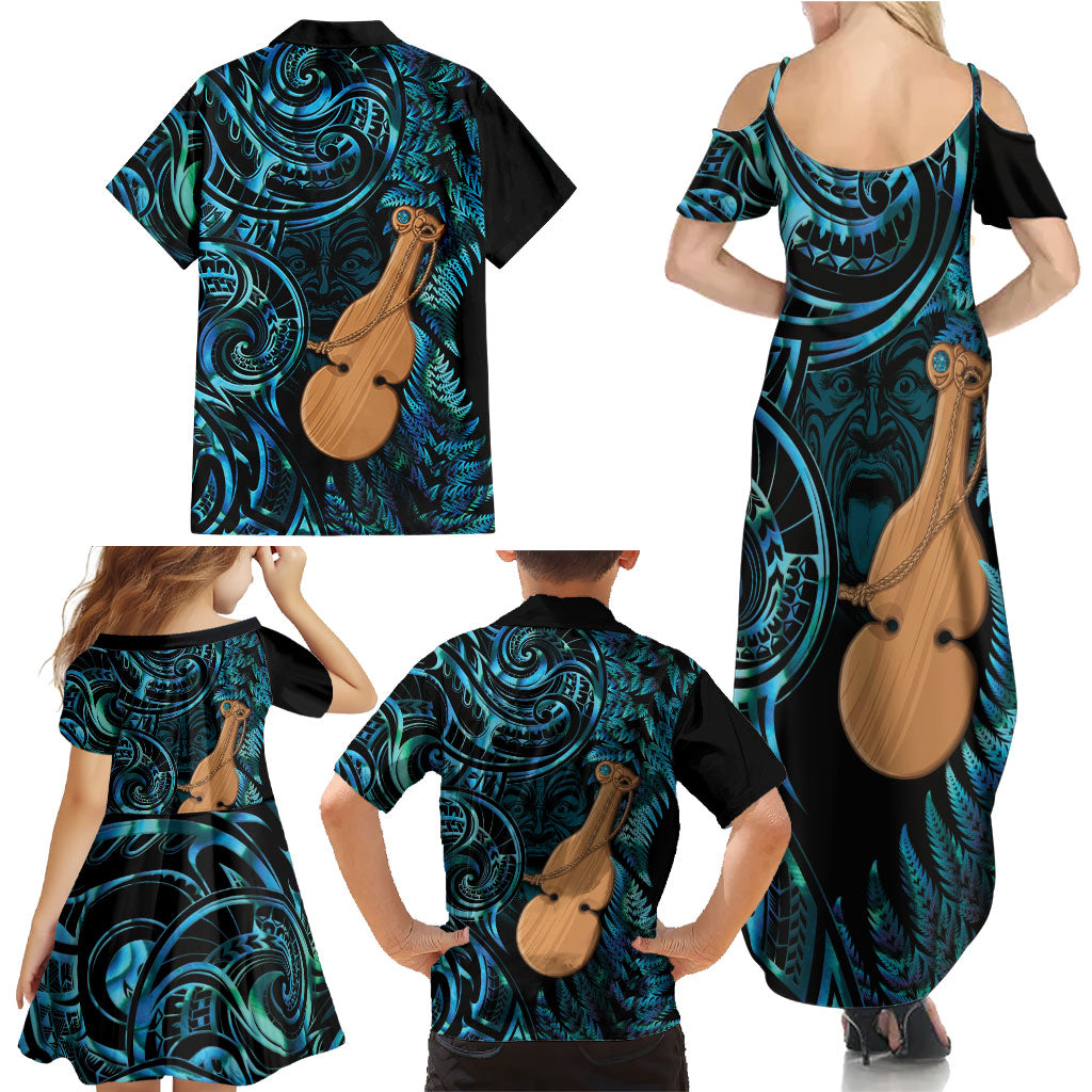 Kotiate New Zealand Family Matching Summer Maxi Dress and Hawaiian Shirt Maori Weapon Paua Shell Haka Fern