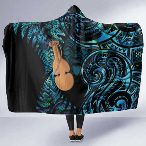 Kotiate New Zealand Hooded Blanket Maori Weapon Paua Shell Haka Fern