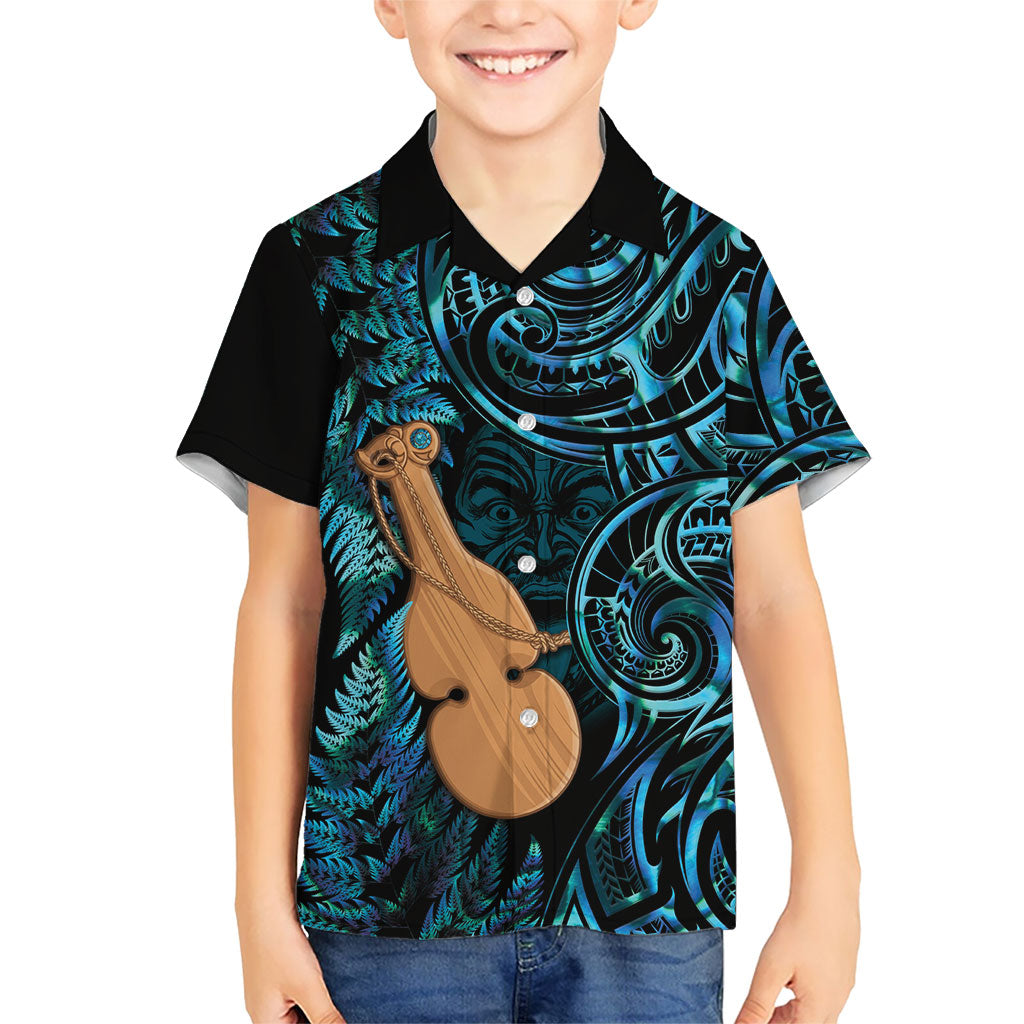 Kotiate New Zealand Kid Hawaiian Shirt Maori Weapon Paua Shell Haka Fern