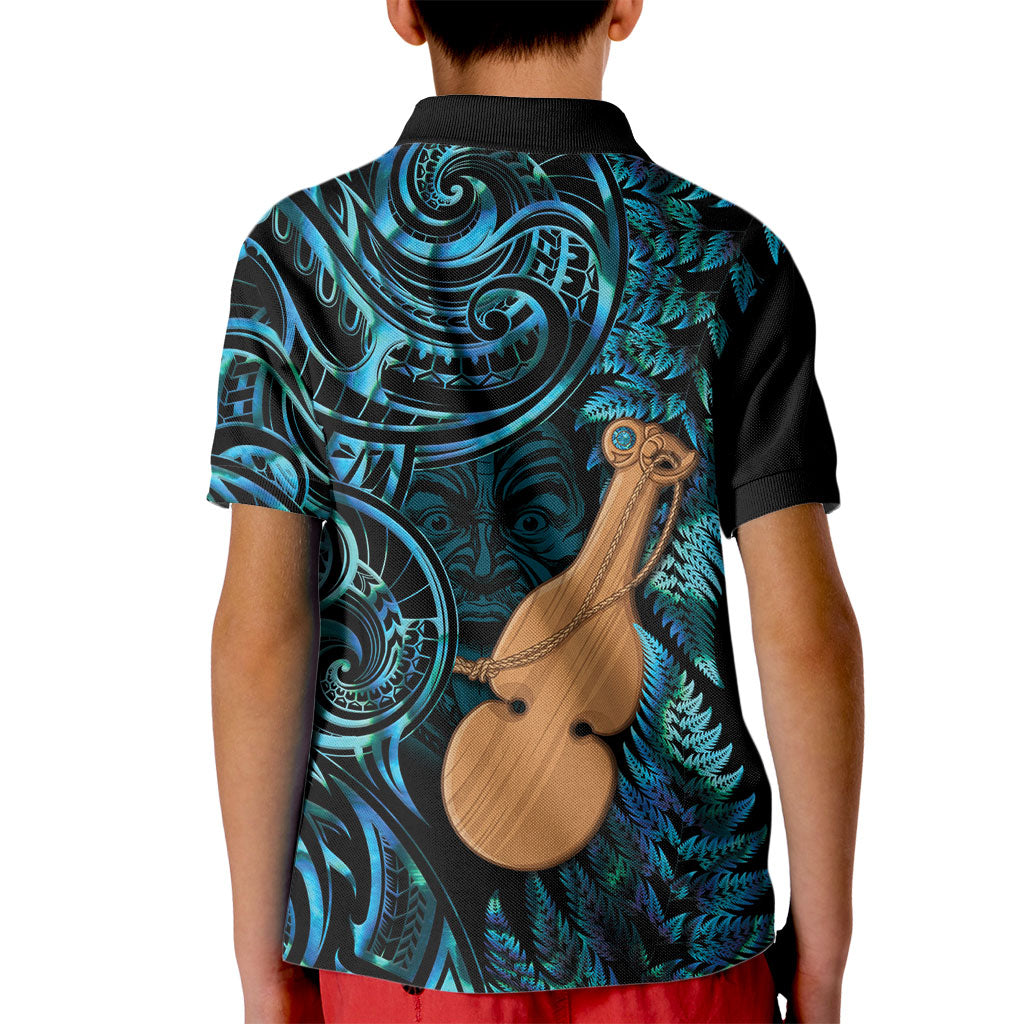Kotiate New Zealand Kid Polo Shirt Maori Weapon Paua Shell Haka Fern