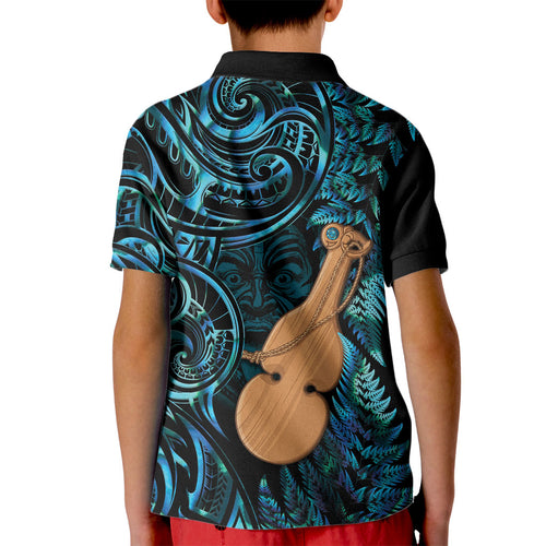 Kotiate New Zealand Kid Polo Shirt Maori Weapon Paua Shell Haka Fern