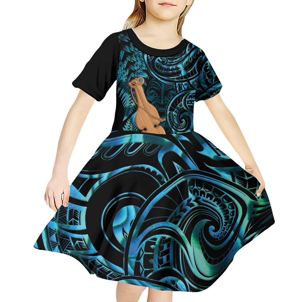 Kotiate New Zealand Kid Short Sleeve Dress Maori Weapon Paua Shell Haka Fern