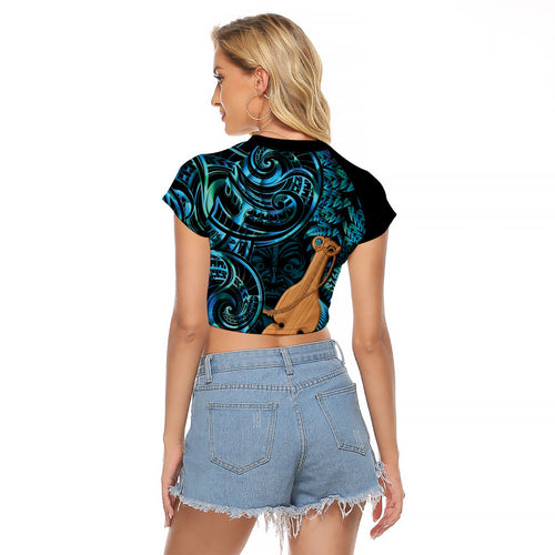 Kotiate New Zealand Raglan Cropped T Shirt Maori Weapon Paua Shell Haka Fern
