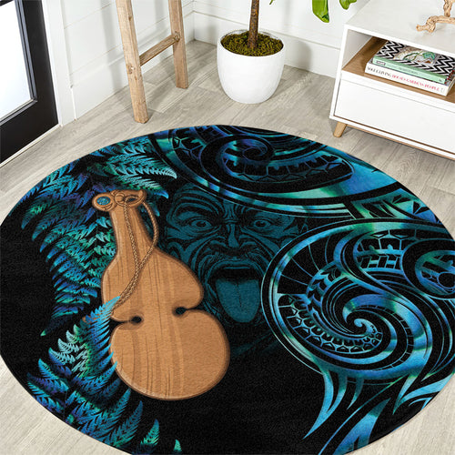 Kotiate New Zealand Round Carpet Maori Weapon Paua Shell Haka Fern