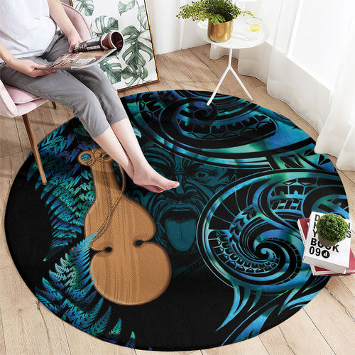 Kotiate New Zealand Round Carpet Maori Weapon Paua Shell Haka Fern