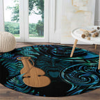 Kotiate New Zealand Round Carpet Maori Weapon Paua Shell Haka Fern