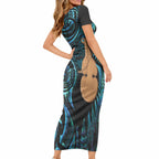 Kotiate New Zealand Short Sleeve Bodycon Dress Maori Weapon Paua Shell Haka Fern LT14